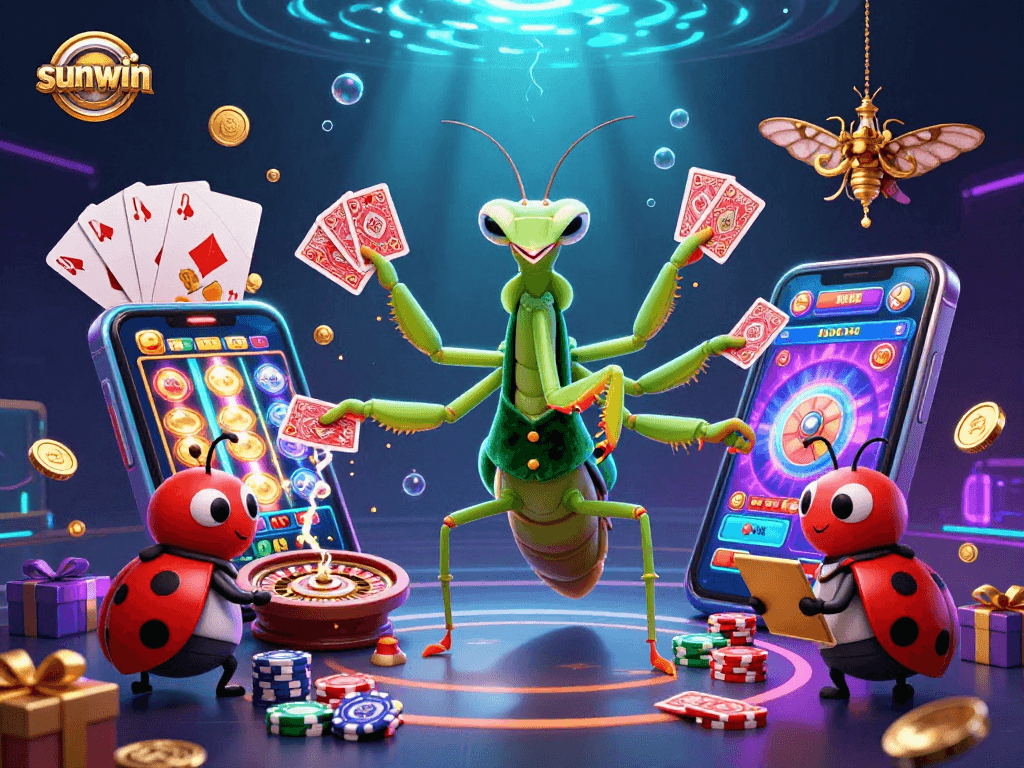 Experience the excitement at sunwin with vibrant 3D casino characters amidst dynamic gaming elements.