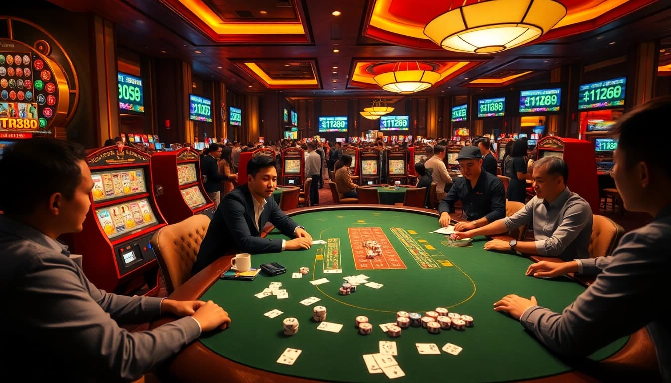 A dynamic online gaming scene featuring players at a poker table, embodying the excitement of https://mtr888.com/ casino activities.