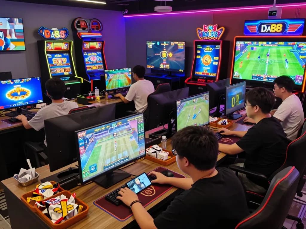 Interactive gaming scene at DA88 showcasing players engaged in online games and sports betting.