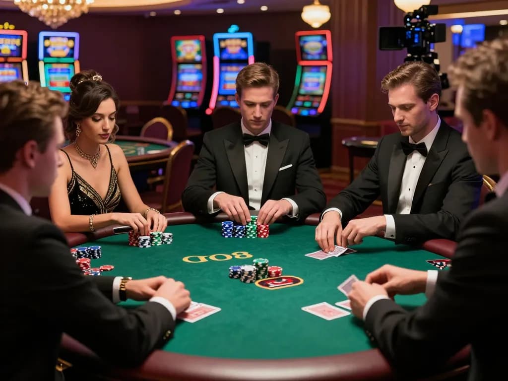 Engaging poker game at go8 club, showcasing strategic gameplay with luxury atmosphere.