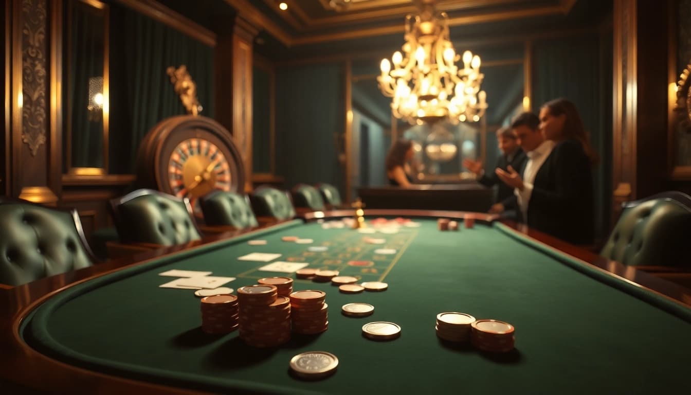 Experience the thrill of gaming at https://kjc365.com/, showcasing an elegant poker table and vibrant atmosphere.