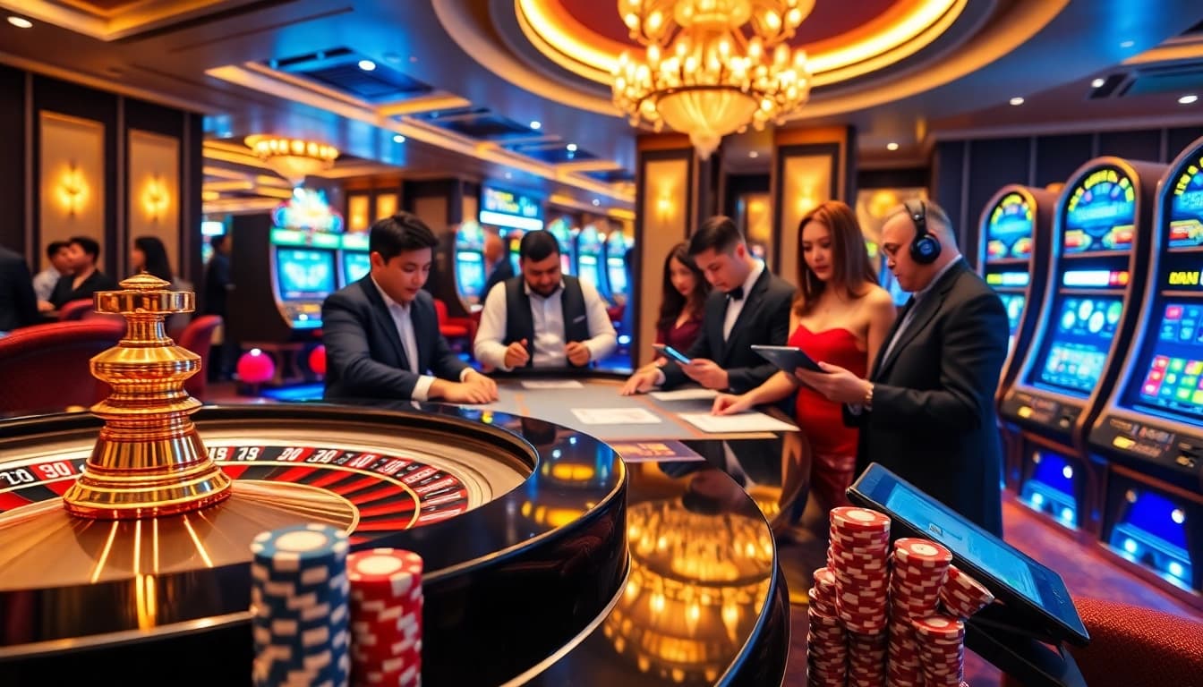 Engaging players at https://www.fly888.club/ in a thrilling casino experience featuring a roulette wheel and poker chips.