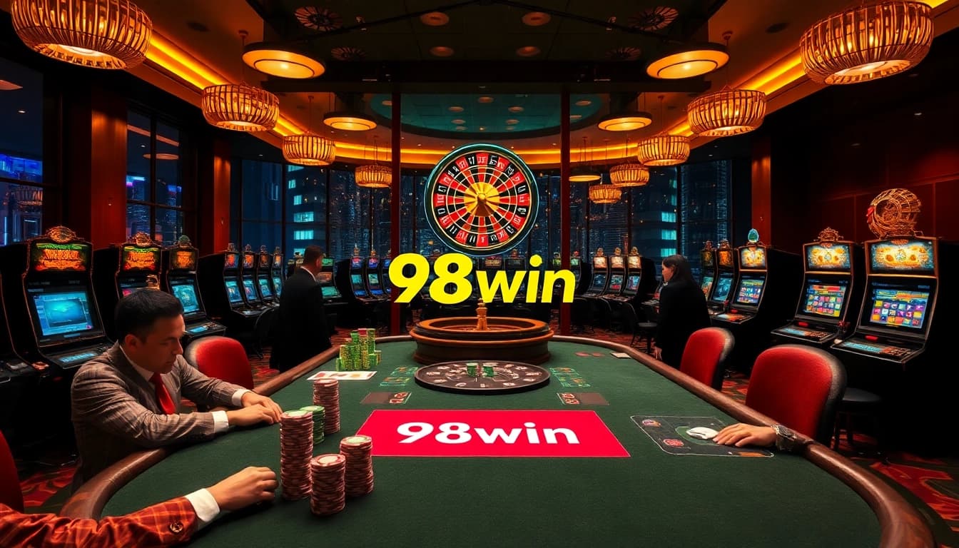 Engage in strategic gameplay at 98win's luxurious casino, featuring high-stakes poker and exciting slot machines.