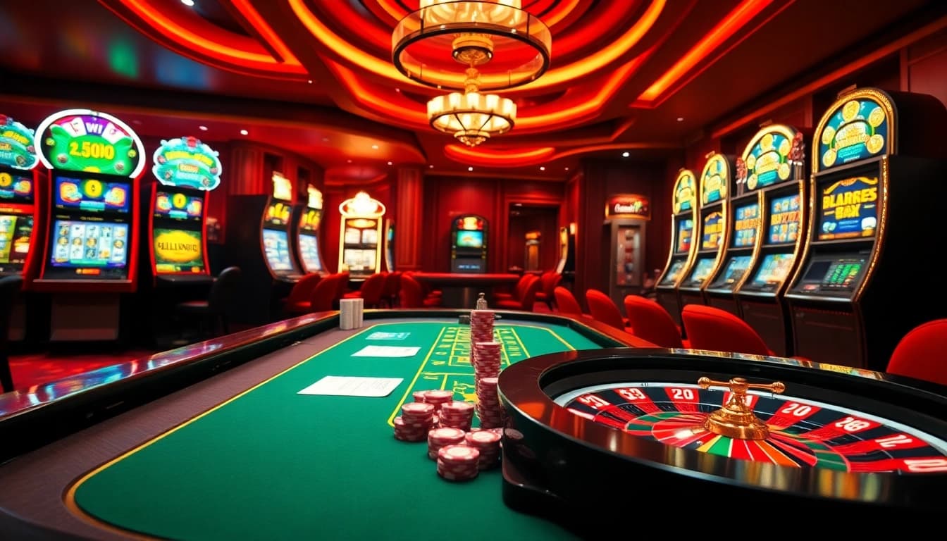 An exciting casino scene featuring roulette and poker elements from 98win .com, ideal for players seeking luxury thrills.