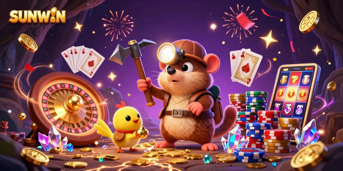 SUNWIN players enjoying a dynamic casino adventure with golden coins and exciting games.