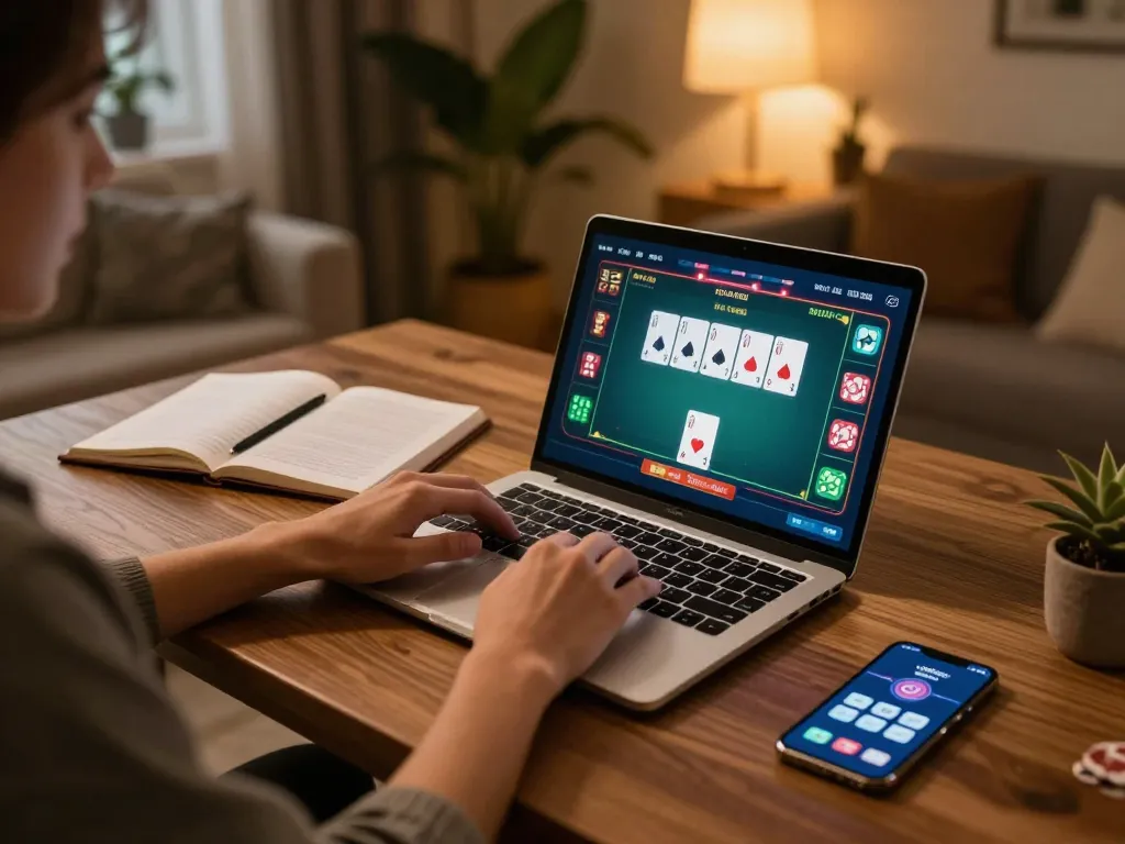Experience thrilling gaming as you tải hitclub on your laptop in a cozy home setting.