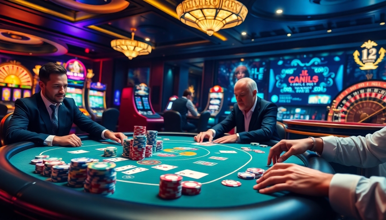 Exciting poker showdown at a luxurious casino table featuring sunwin.loans for thrilling gameplay.