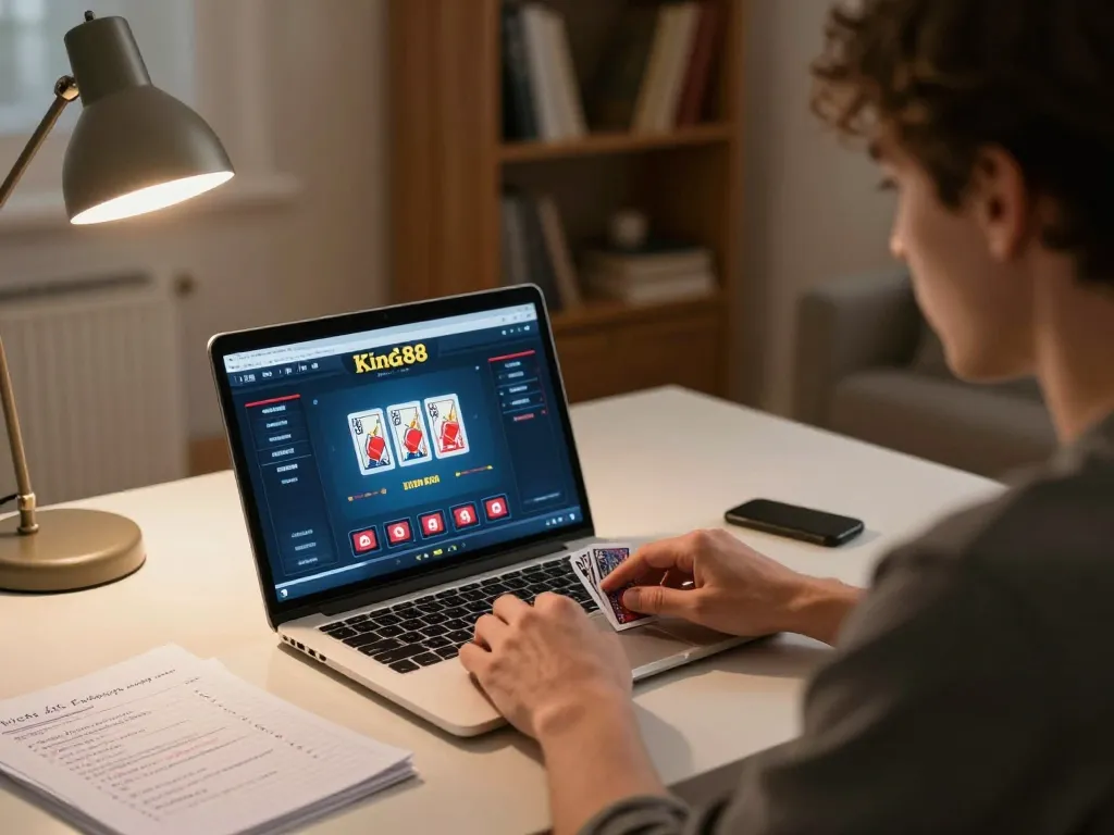Engaging in online poker at king88 with focused analysis of game strategy.