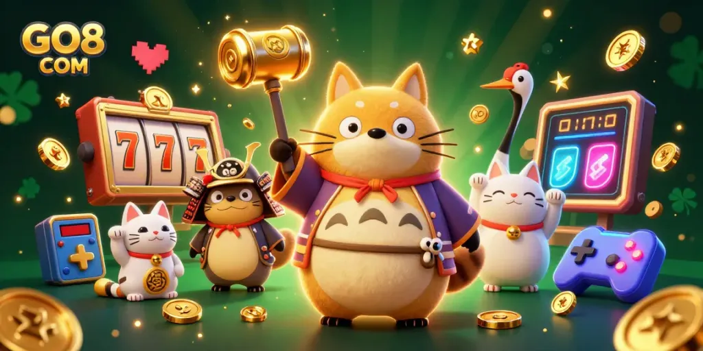 Engage with GO8 COM by exploring colorful jackpot games and vibrant illustrations featuring charming characters