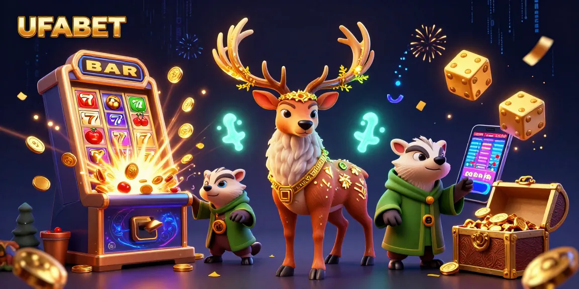 Experience the thrill of UFABET with a vibrant 3D casino scene showcasing rich gaming elements.