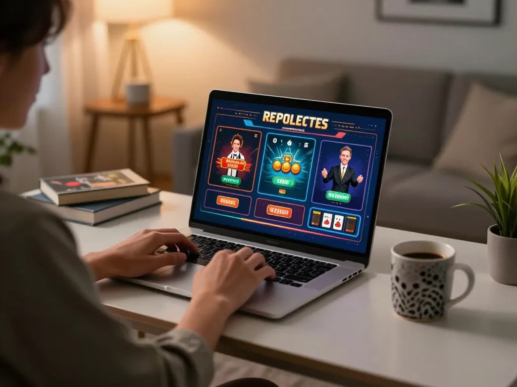 Player using GO8 online casino platform on a laptop with gaming interface in a cozy home setting.