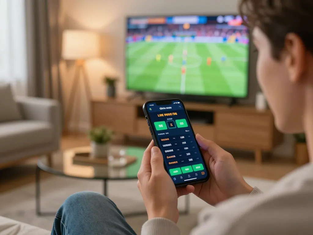 HDBET user placing bets confidently on a smartphone while enjoying a live sports game