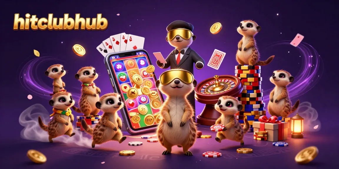 Experience excitement at hitclubhub's vibrant casino scene with meerkats managing games.