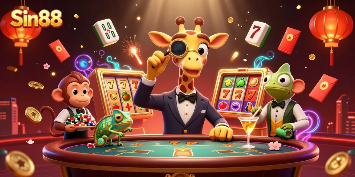 Experience Sin88 excitement with vibrant 3D gambling characters at a lively casino table.