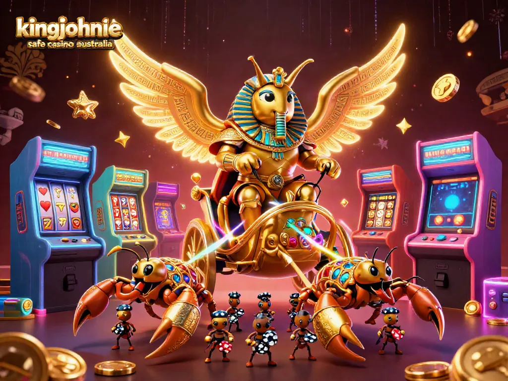 Experience the thrill of kingjohnnie safe casino australia with this captivating 3D illustration.