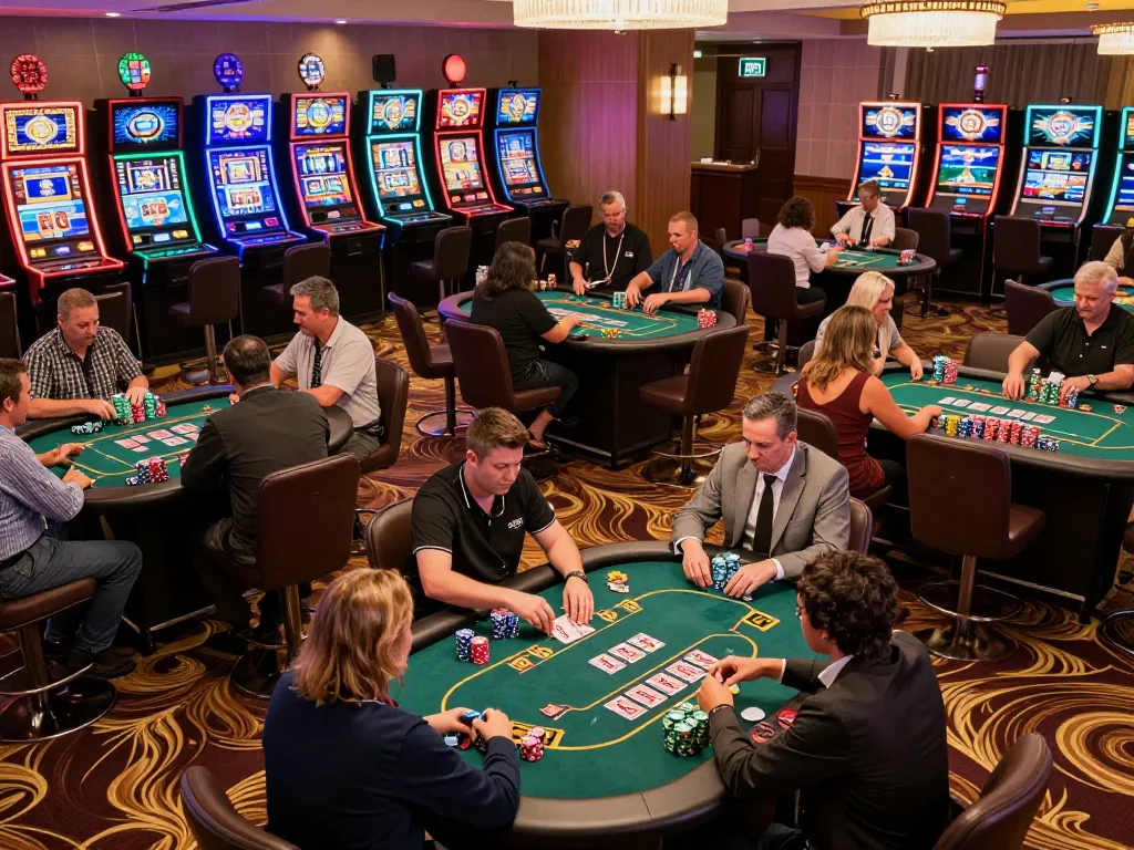 Players engaging in strategic gameplay at pg88 casino floor with vibrant atmosphere