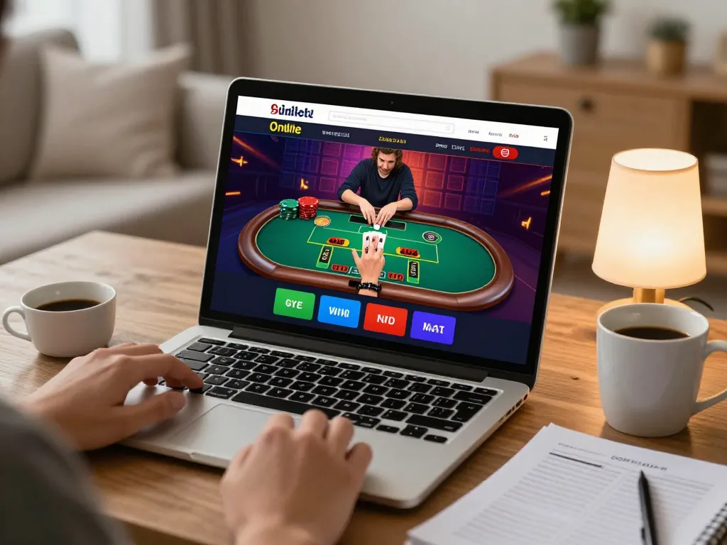 Engaged player exploring Go8 online casino gaming on laptop with live dealer action