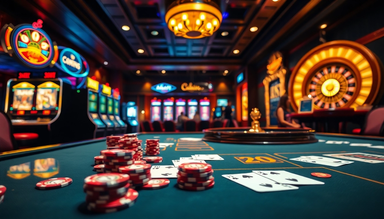 Experience the excitement of betting at thabet.baby with vibrant casino scenes showcasing gaming tables and slots.