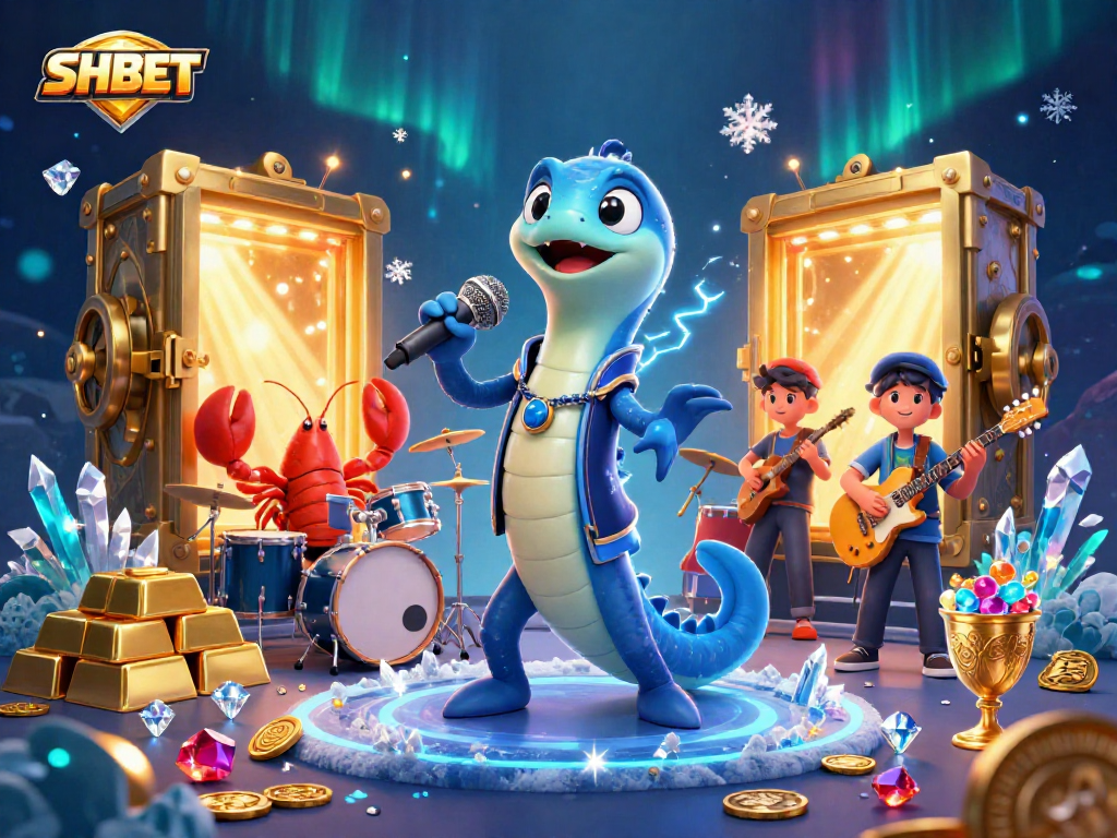 Engage with SHBET's vibrant underwater casino scene featuring an electric eel DJ and treasure elements.