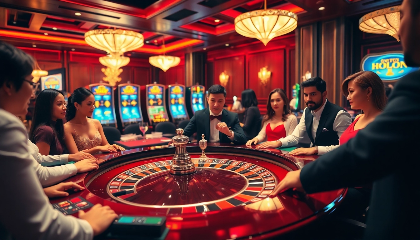 Exciting gaming at the trang chủ hello88 roulette table with eager players and vibrant atmosphere.