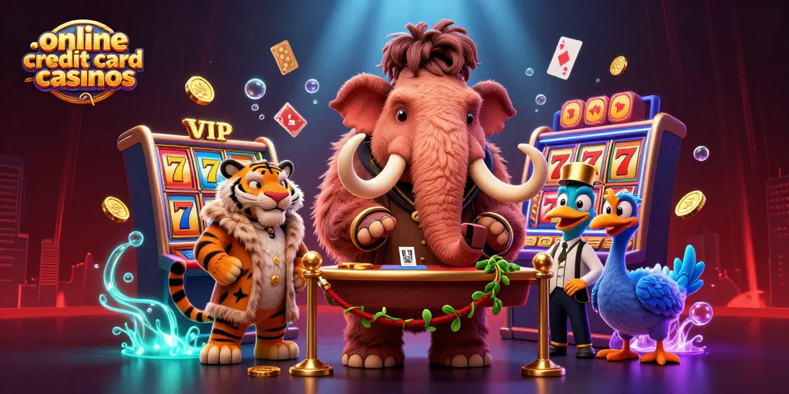 Experience online credit card casinos with dynamic characters and vibrant slot game elements.