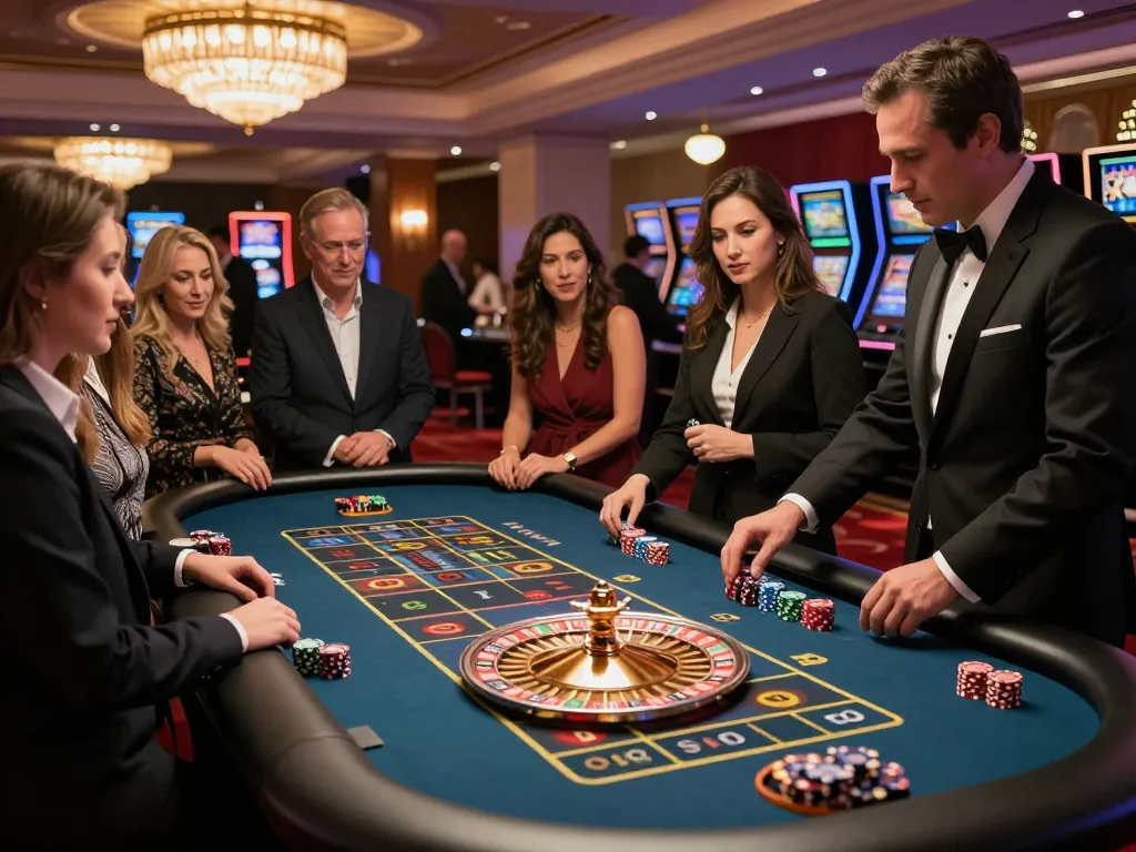 Engaged players placing bets at a lively roulette table in the 79 king casino atmosphere.