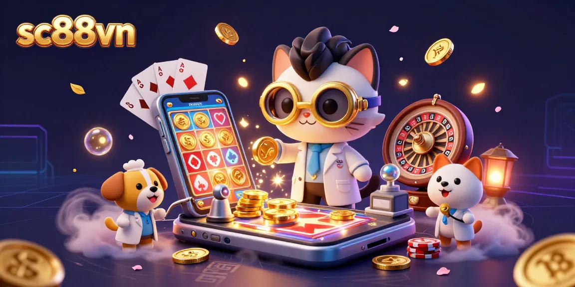 Spin the reels at sc88vn with vibrant slots and a mad scientist cat crafting wealth!