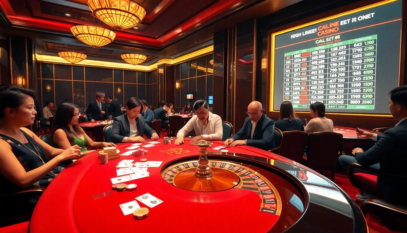 Exciting gaming atmosphere at nhà cái ee 88 with players engaging in high-stakes casino games.