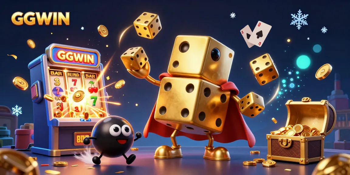 Experience the thrill of GGWIN with golden dice and a jackpot explosion in this vibrant casino illustration.