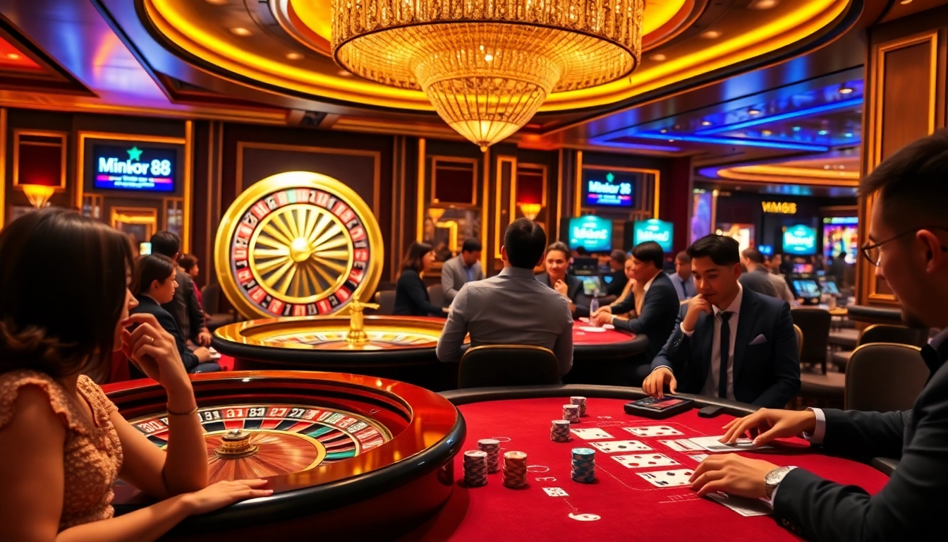 Exciting gambling scene showcasing MM88 experience with roulette and poker action.