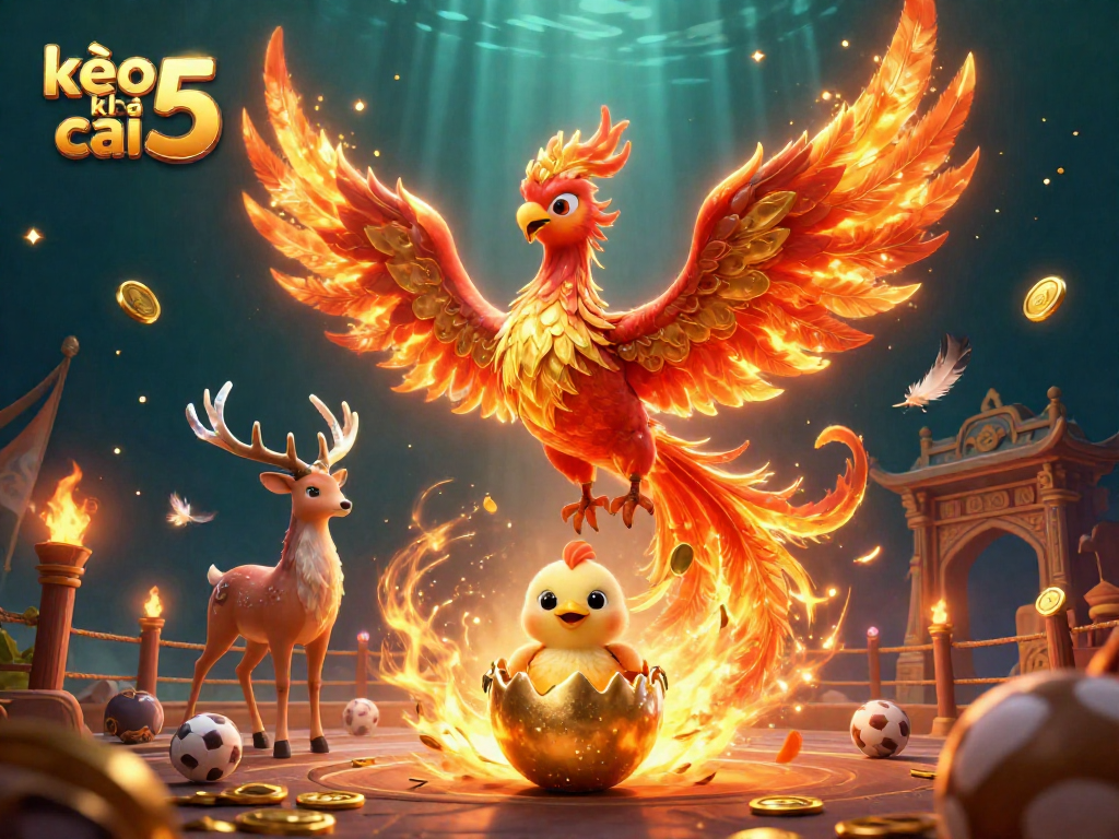 Bet on kèo nhà cái 5 with stunning 3D phoenix sports betting illustration showcasing vibrant energy and excitement.
