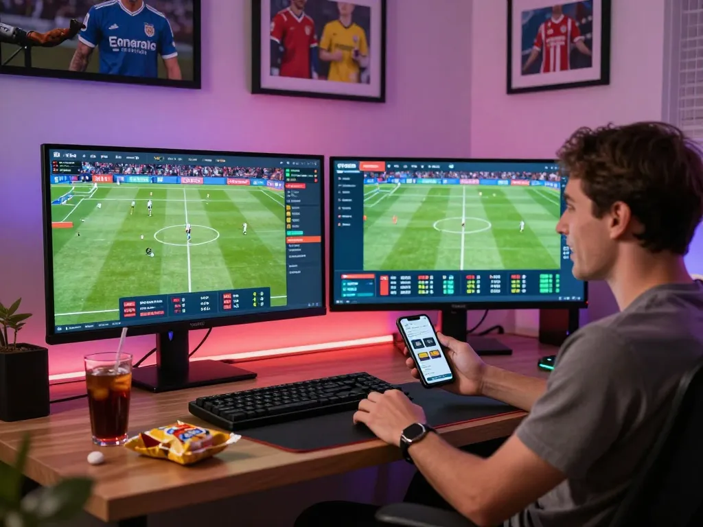 Online sports betting experience on https://vaobong1gom.us.com/ with multiple screens and a cozy atmosphere.