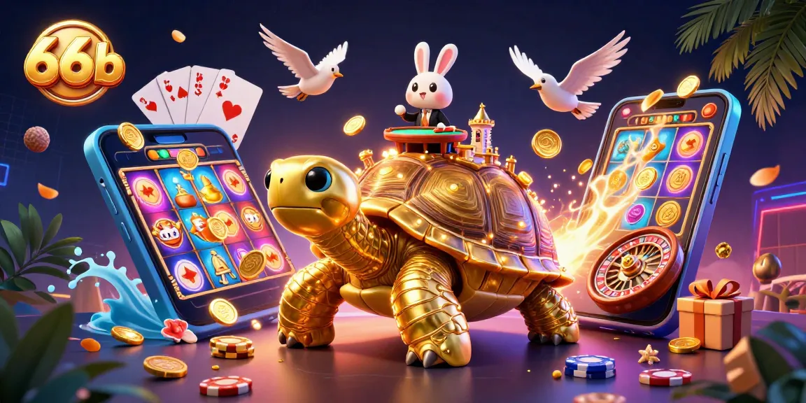 66b reveals a vibrant casino scene with a golden tortoise carrying a casino palace and rich gaming elements.