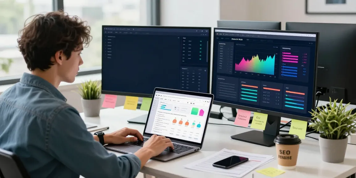 SEO specialist analyzing website analytics for instant indexing in a modern workspace.