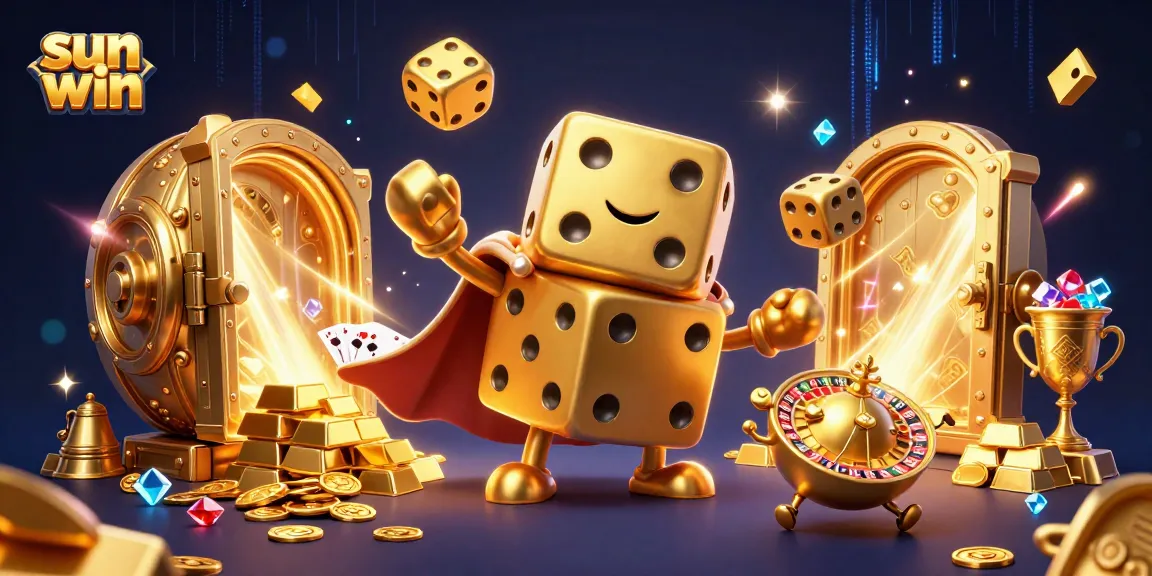 Experience thrilling wins with sun win's vibrant casino-themed 3D illustration showcasing epic gaming action.