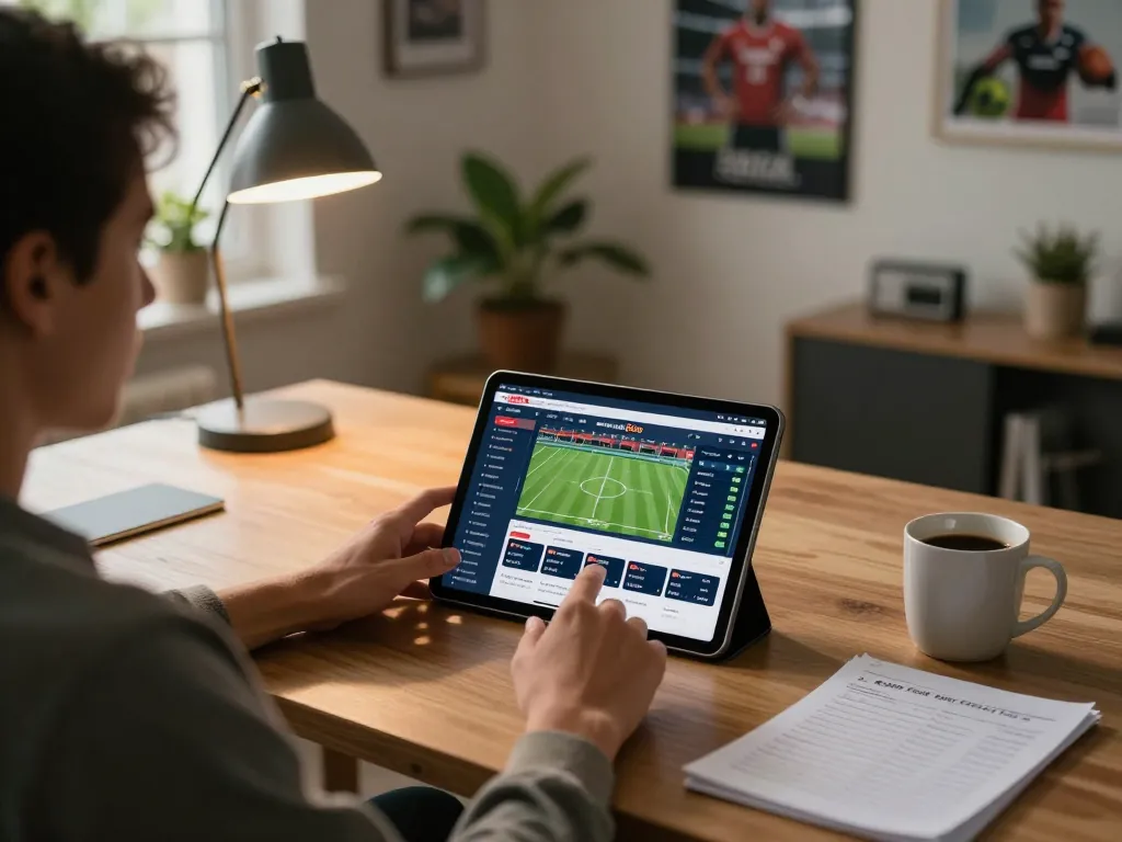 Betting on sports at home with the 88club tablet interface showing live odds and exciting matches.