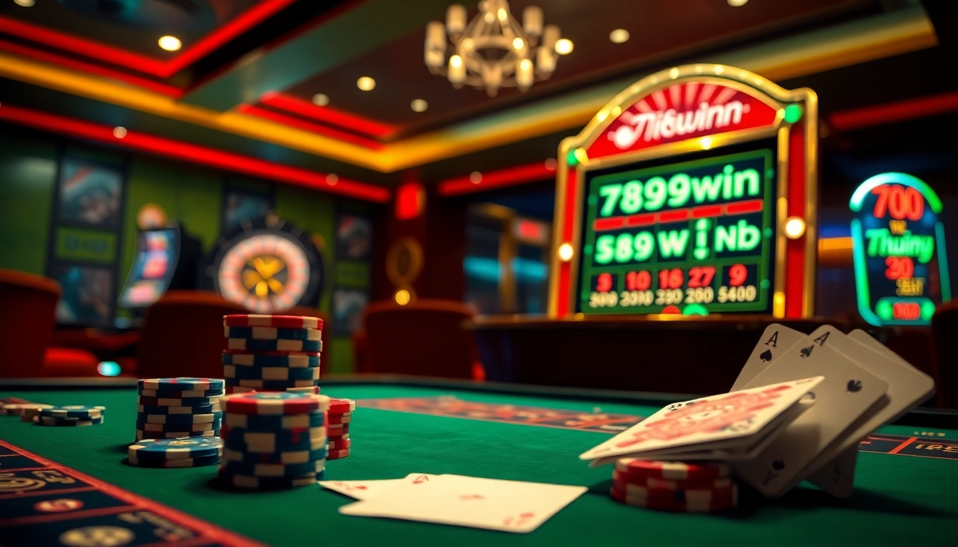 Engaging scene of high-stakes gameplay at an online casino, showcasing 789winn's vibrant atmosphere.