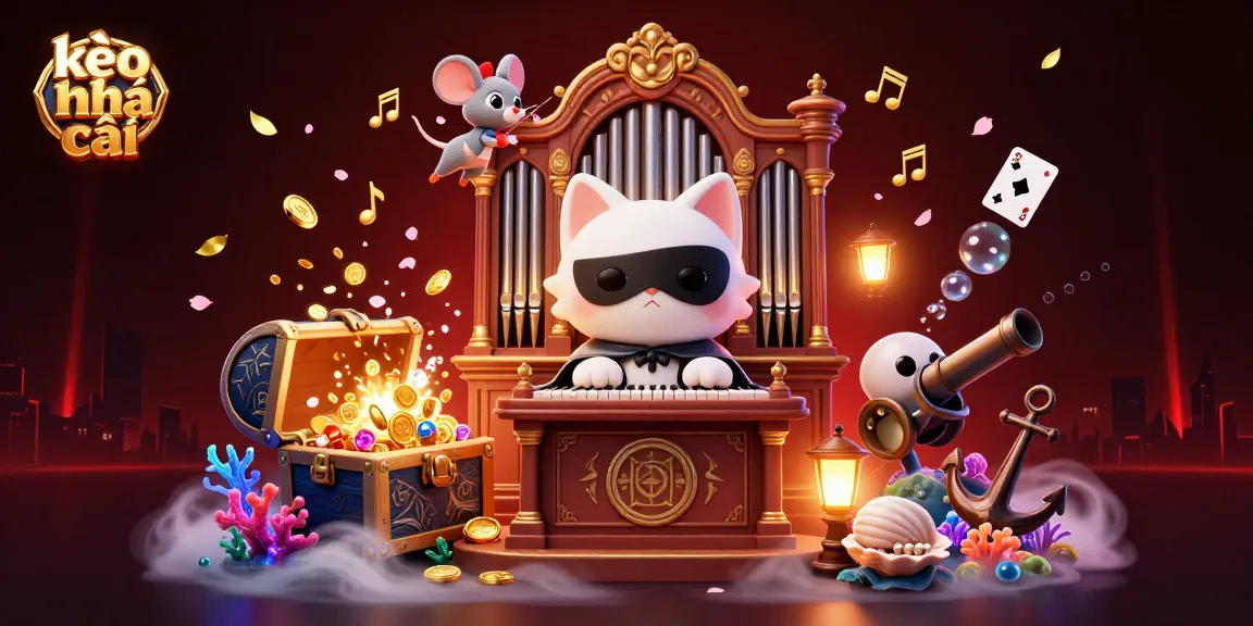 Kèo nhà cái: the vibrant and dynamic betting scene filled with golden coins, cards, and lively characters.