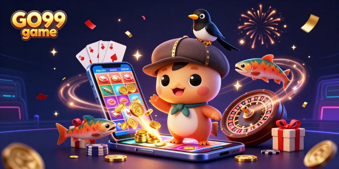 Spin the reels and explore the exciting GO99 game with vibrant characters and casino elements!