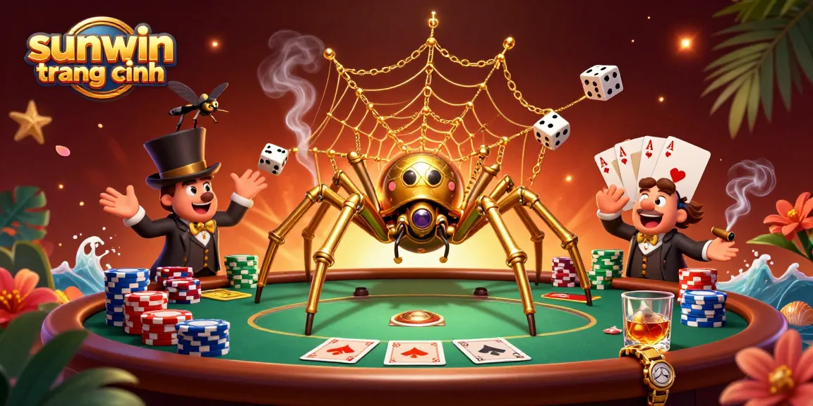 Catching rolls and chips on the sunwin trang chính platform with a lively casino scene of poker players and excitement.