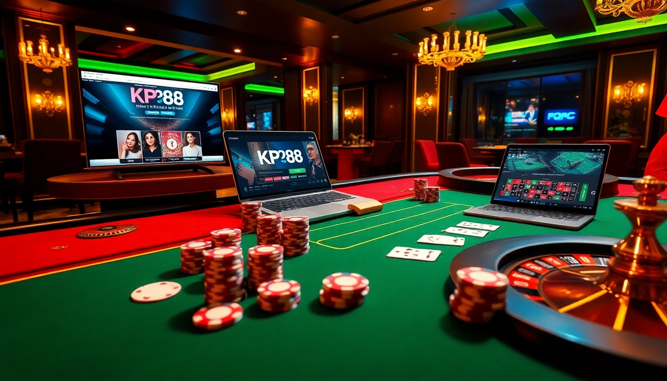 Experience thrilling gameplay at https://kp88.onl/ with poker chips, vibrant cards, and roulette.
