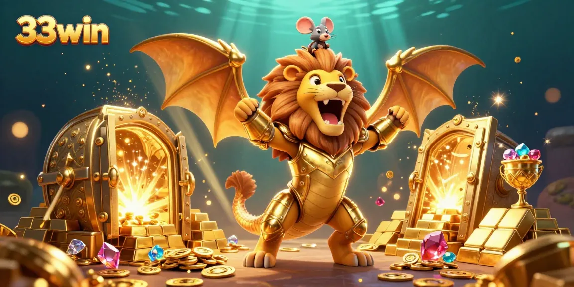 33win unleashes golden treasures in a dazzling 3D illustration of victorious gameplay.