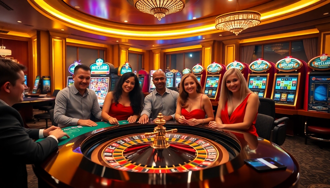 Excited players at a Hitclub bin casino table, showcasing the thrill of online gambling.