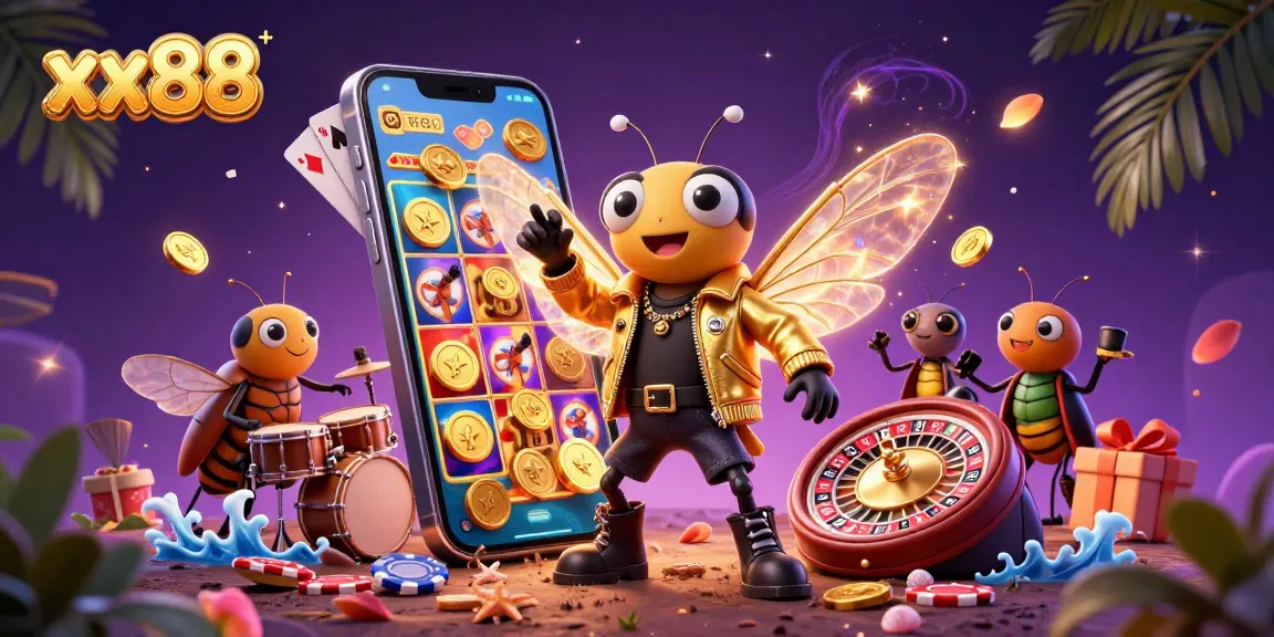 Experience the thrill of xx88 with vibrant 3D illustrations showcasing colorful slots and energetic casino action.