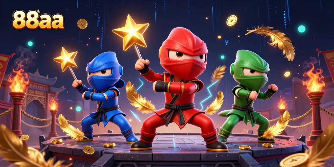 Engage in thrilling action with 88aa as chameleon ninjas showcase synchronized martial arts surrounded by casino-themed elements