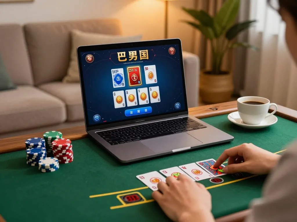 Engaging in a thrilling 789Club blackjack game on a laptop in a cozy home setting.