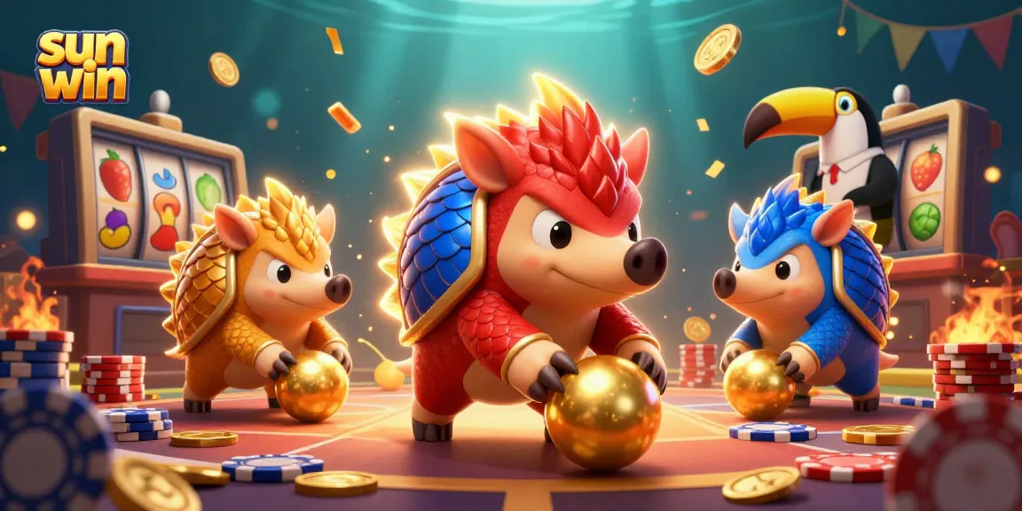Experience thrilling action with sun win as pangolins compete amid vibrant casino elements.