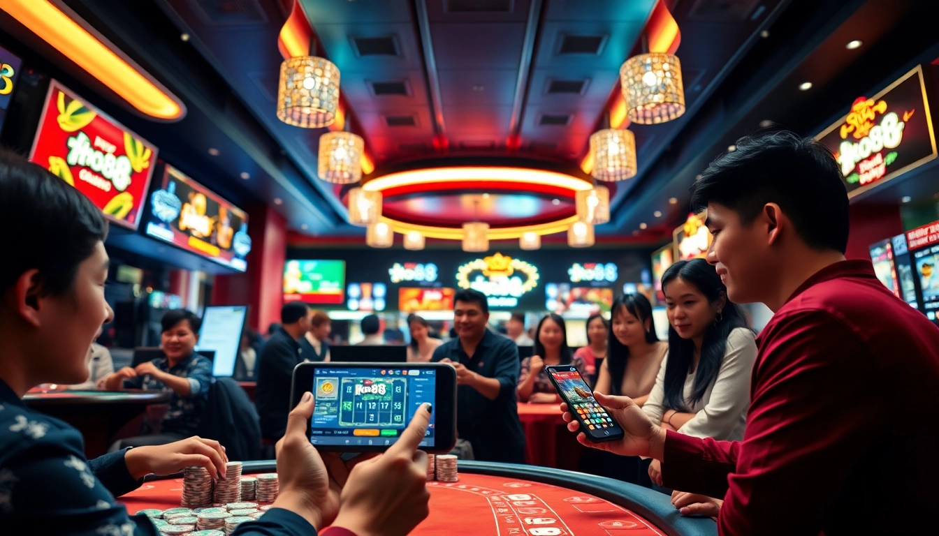 Engaging casino atmosphere featuring players enjoying Ho88 games with vibrant displays and chips.