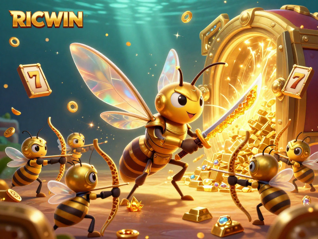 Join the excitement at RICWIN and explore colorful slots surrounded by golden treasures!