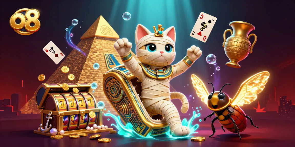 Experience the excitement of o8 with a dazzling display of gaming elements and vibrant characters.